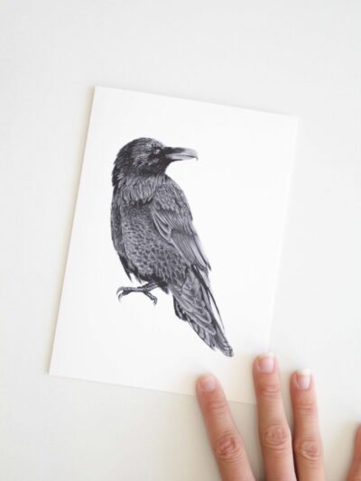 This raven greeting card is made from Kelowna-based artist Jennifer Delaney. Its minimalistic style makes it good for an occasion including birthdays, holidays, Christmas, and weddings! It features art made with pen and marker.