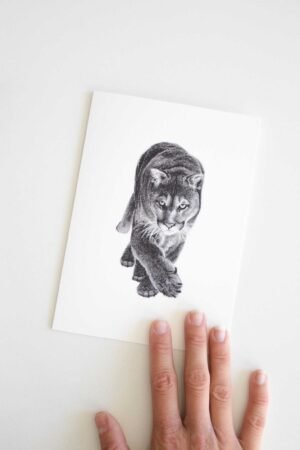 This cougar greeting card is made from Kelowna-based artist Jennifer Delaney. Its minimalistic style makes it good for an occasion including birthdays, holidays, Christmas, and weddings! It features art made with pen and marker.