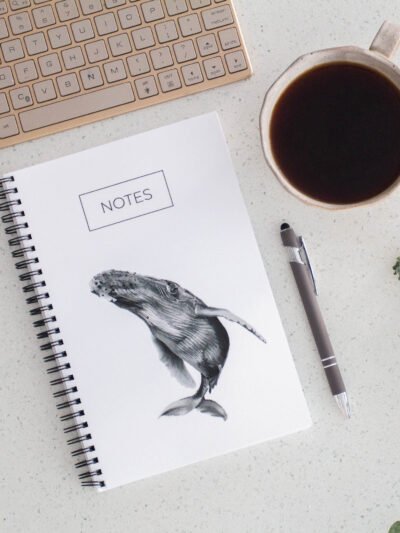 Humpback notebook designed by Canadian artist Jennifer Delaney. Kelowna, BC.