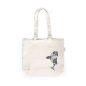 Orca tote bag featuring an ink sketch by Kelowna based artist Jennifer Delaney. Handmade, minimalistic, and ethical.