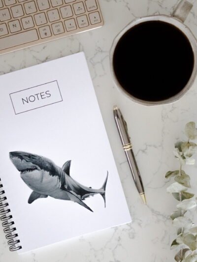 This shark notebook is handmade and designed by Canadian artist Jennifer Delaney