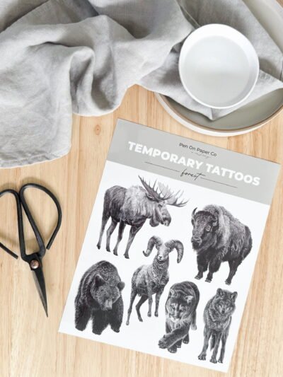 Forest Temporary Tattoos. Woodland creatures as ultra-realistic tattoos. Canadian artist.