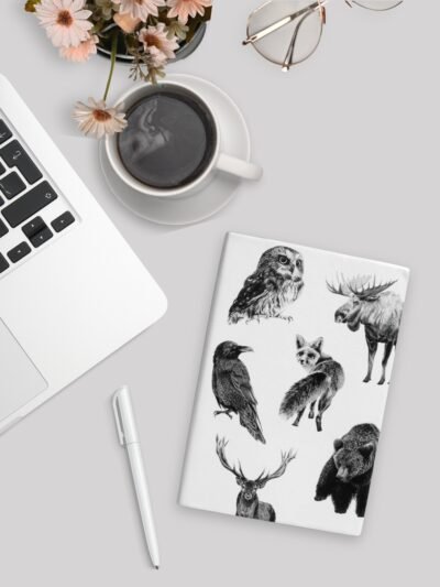 This Forest vegan leather notebook features hand drawn designs by Canadian artist Jennifer Delaney. She is based in the Okanagan and creates minimalistic art.