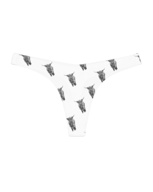 Highland Cow thong made by Canadian artist. Seamless panties featuring black and white art