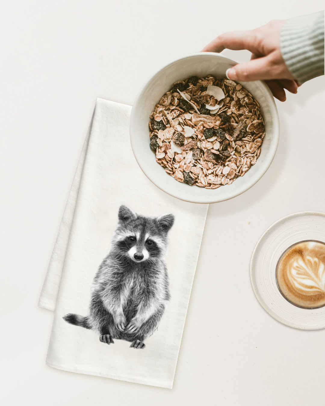 Raccoon- Tea Towel - Granola Raccoon - Tea Towel